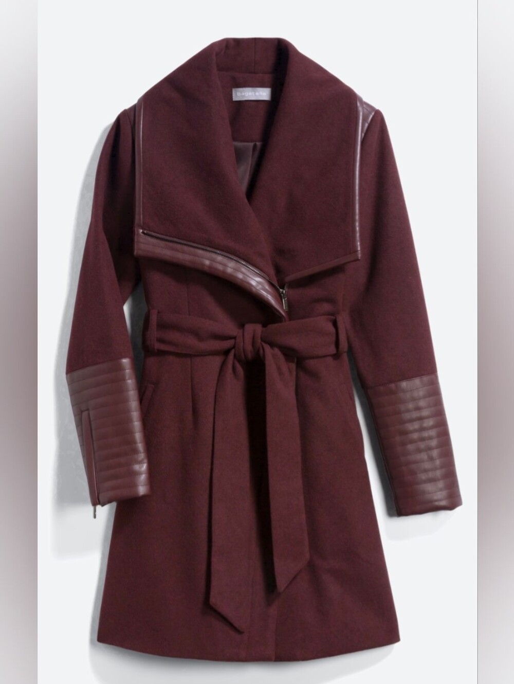 Aurora Faux Leather Detail Wool Peacoat